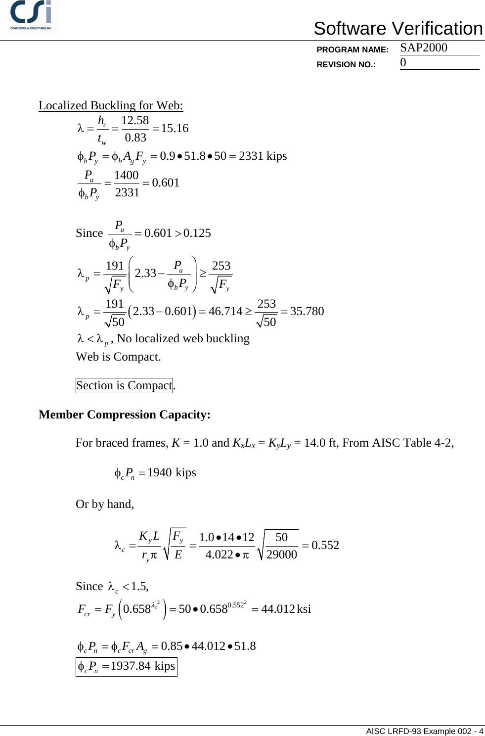 Page 4 of 7 - Contents AISC LRFD-93 Example 002