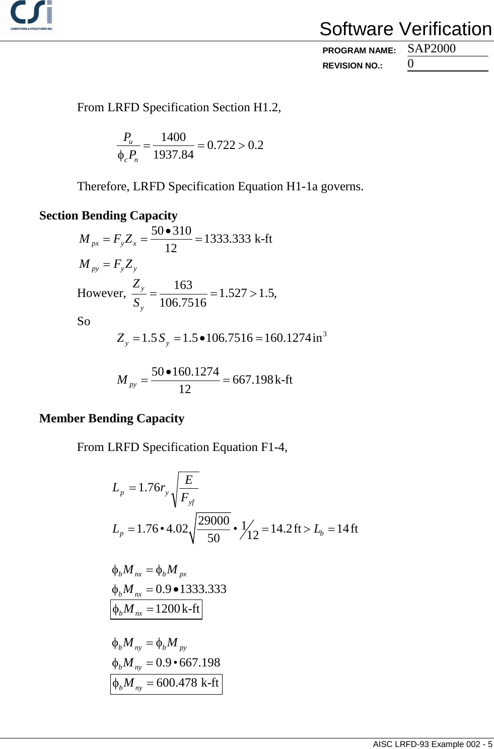 Page 5 of 7 - Contents AISC LRFD-93 Example 002