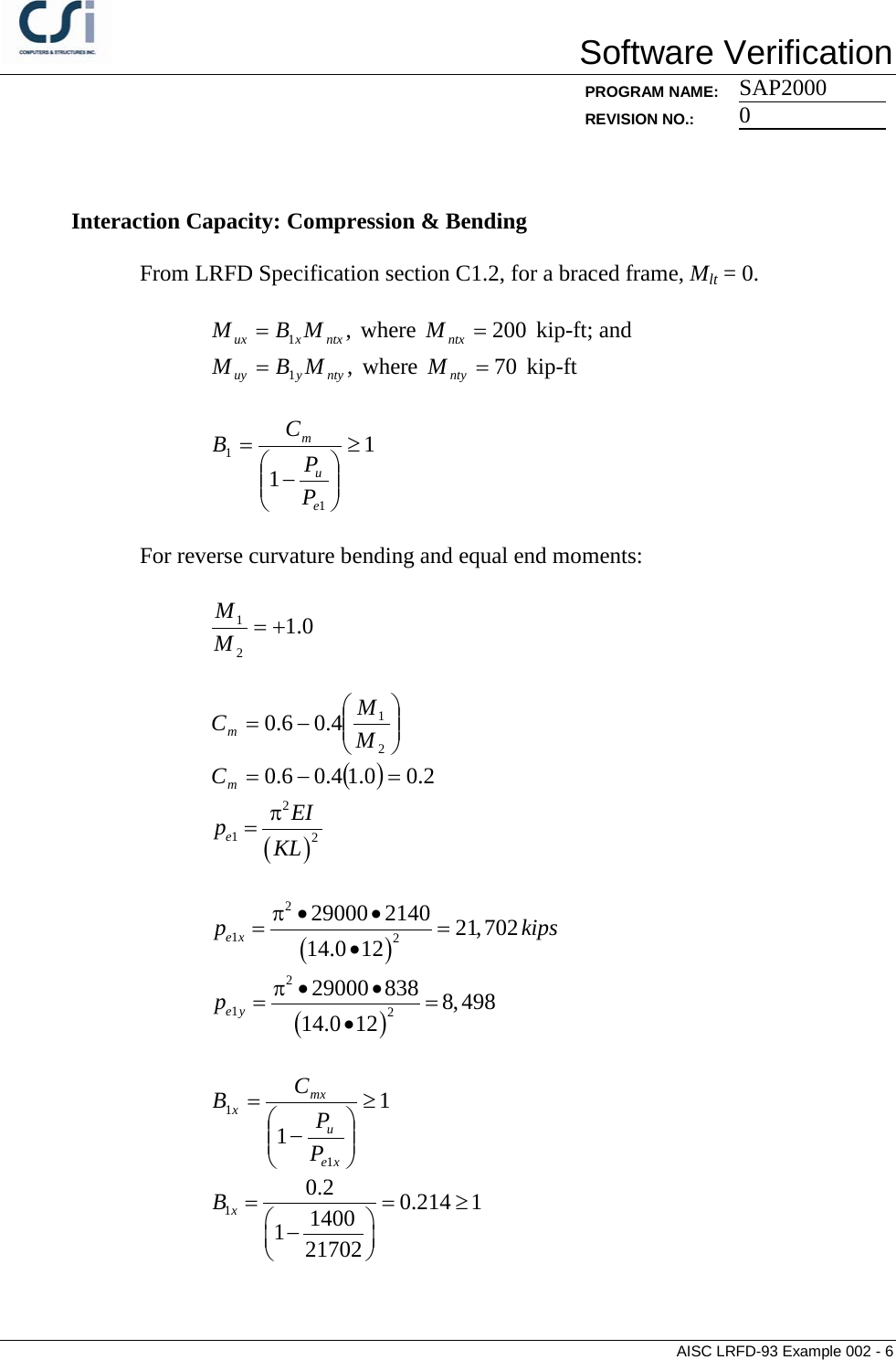Page 6 of 7 - Contents AISC LRFD-93 Example 002
