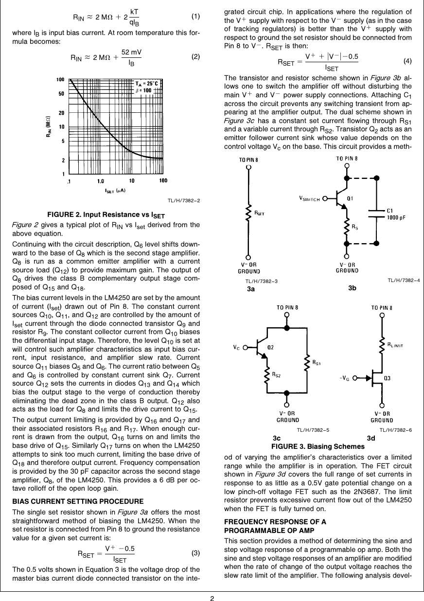 Page 2 of 10 - Micropower Circuits Using The LM4250 Programmable Op Amp AN-0071