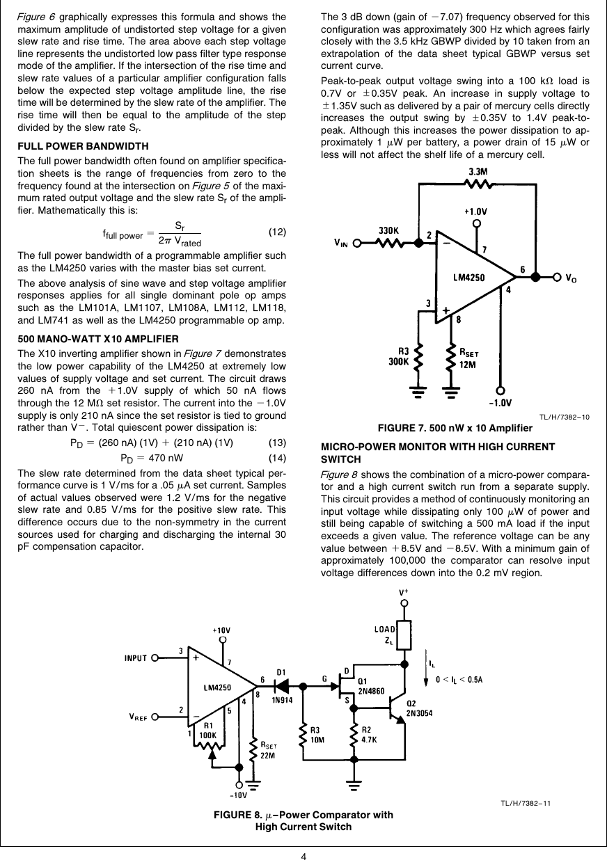 Page 4 of 10 - Micropower Circuits Using The LM4250 Programmable Op Amp AN-0071