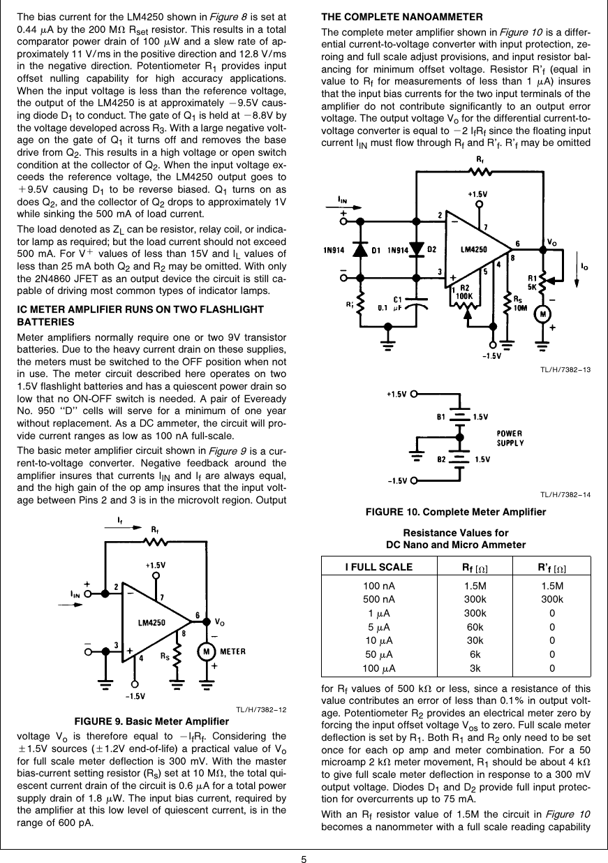 Page 5 of 10 - Micropower Circuits Using The LM4250 Programmable Op Amp AN-0071