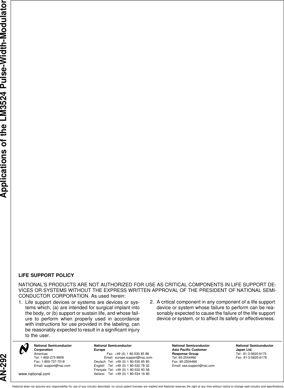 Page 6 of 6 - Application Note 292 Applications Of The LM3524 Pulse-Width-Modulator AN-0292