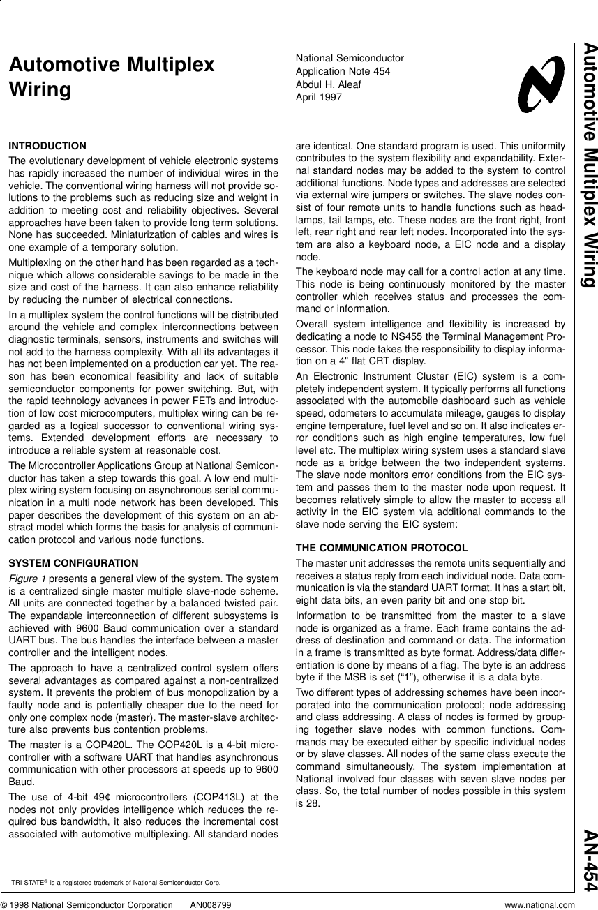 Page 1 of 4 - Application Note 454 Automotive Multiplex Wiring AN-0454