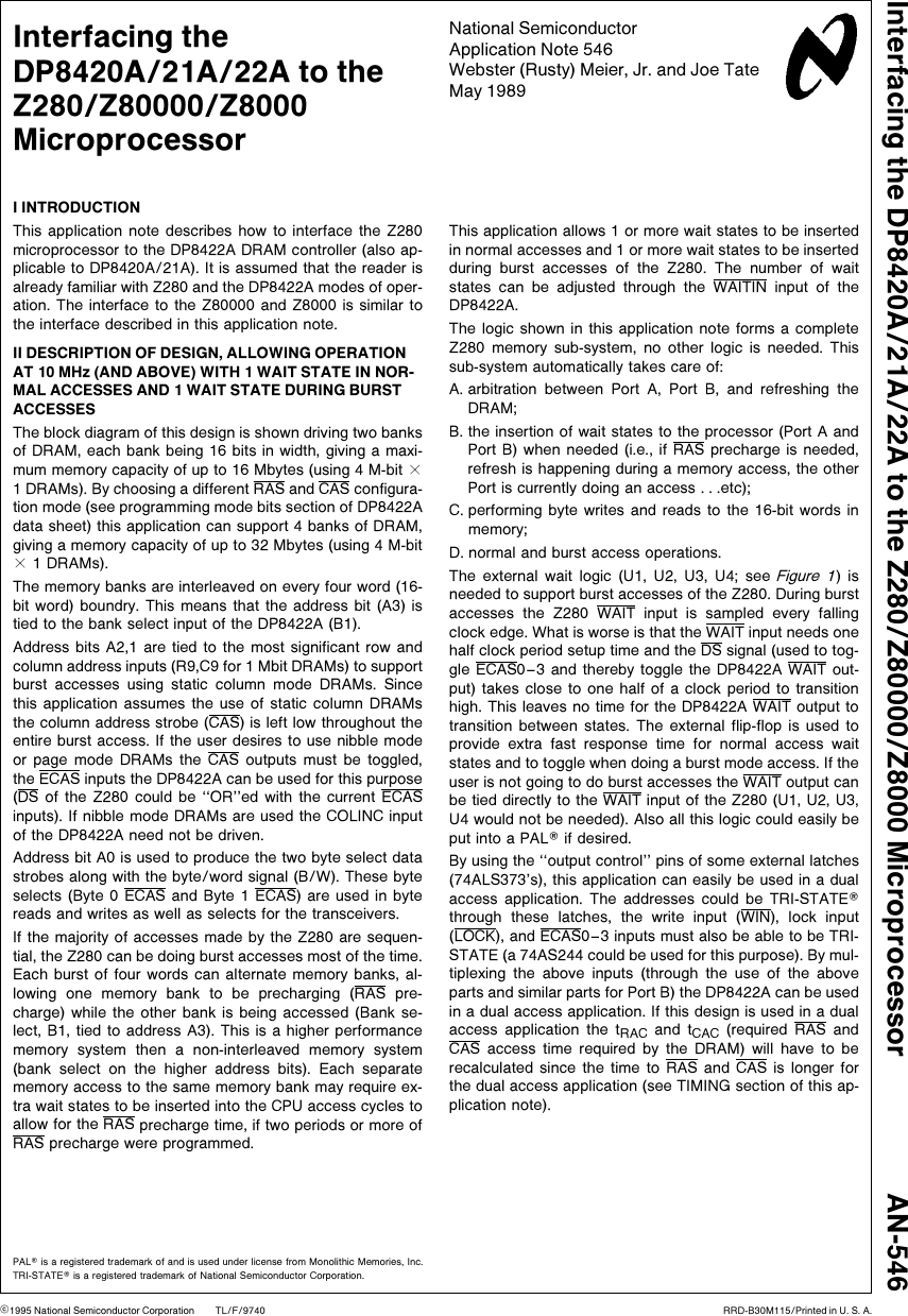 Page 1 of 4 - Interfacing The DP8420A/21A/22A To Z280/Z80000/Z8000 Microprocessor AN-0546