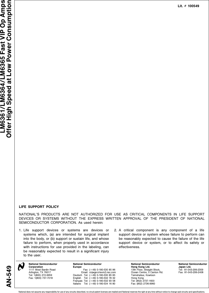 Page 6 of 6 - LM6361/LM6364/LM6365 Fast Op Amps Offer High Speed At Low Power Consumption AN-0549