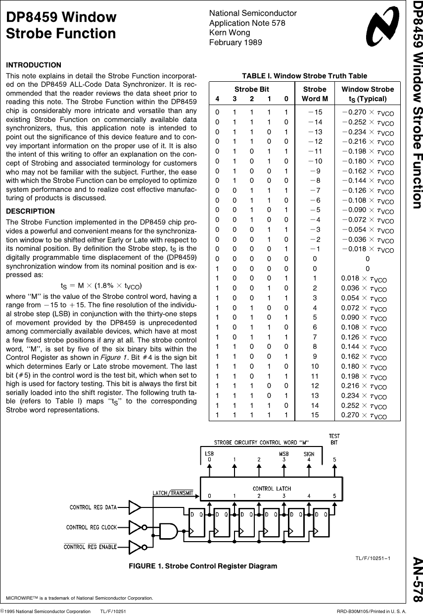 Page 1 of 10 - DP8459 Window Strobe Function AN-0578