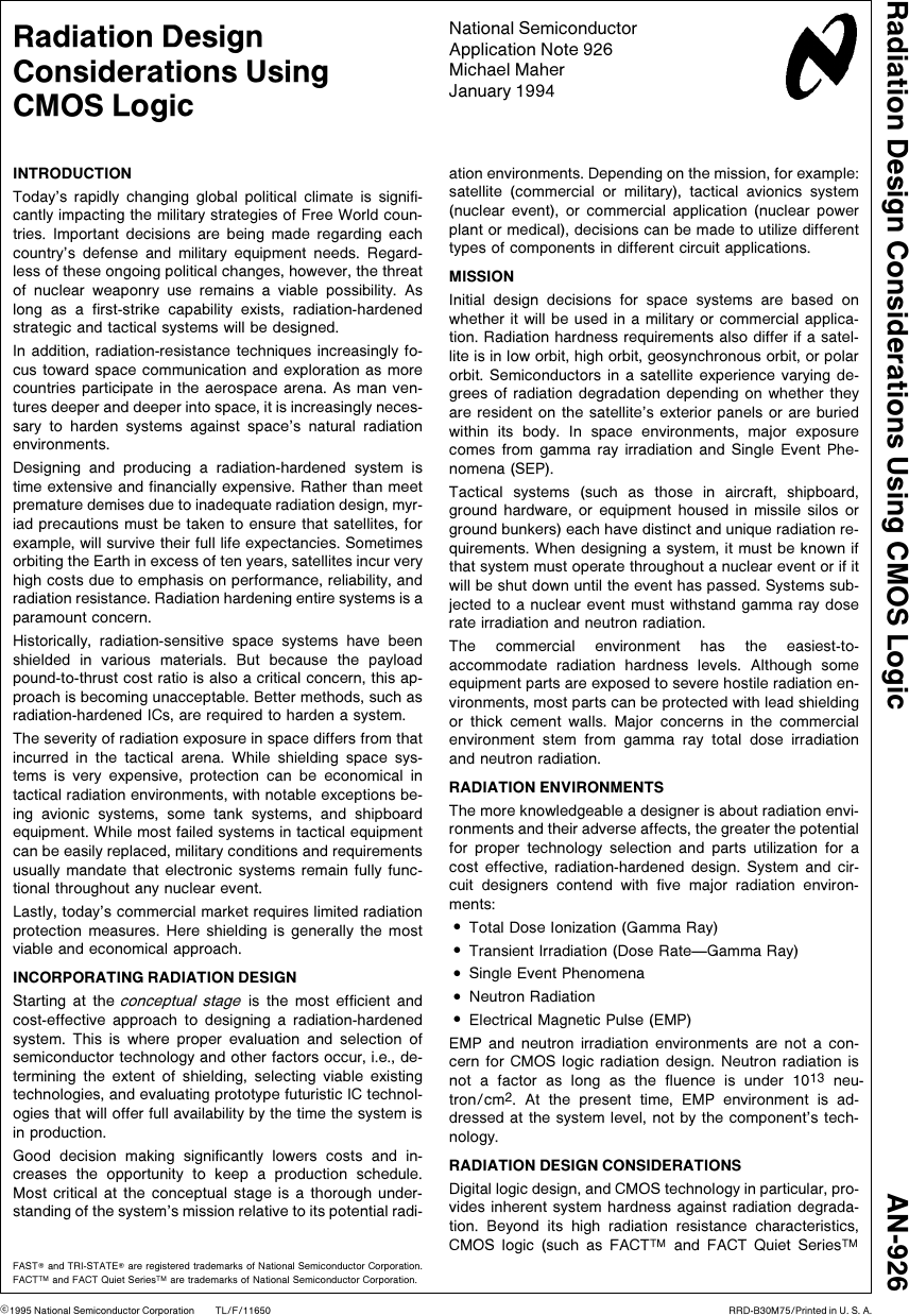 Page 1 of 10 - Radiation Design Considerations Using CMOS Logic AN-0926