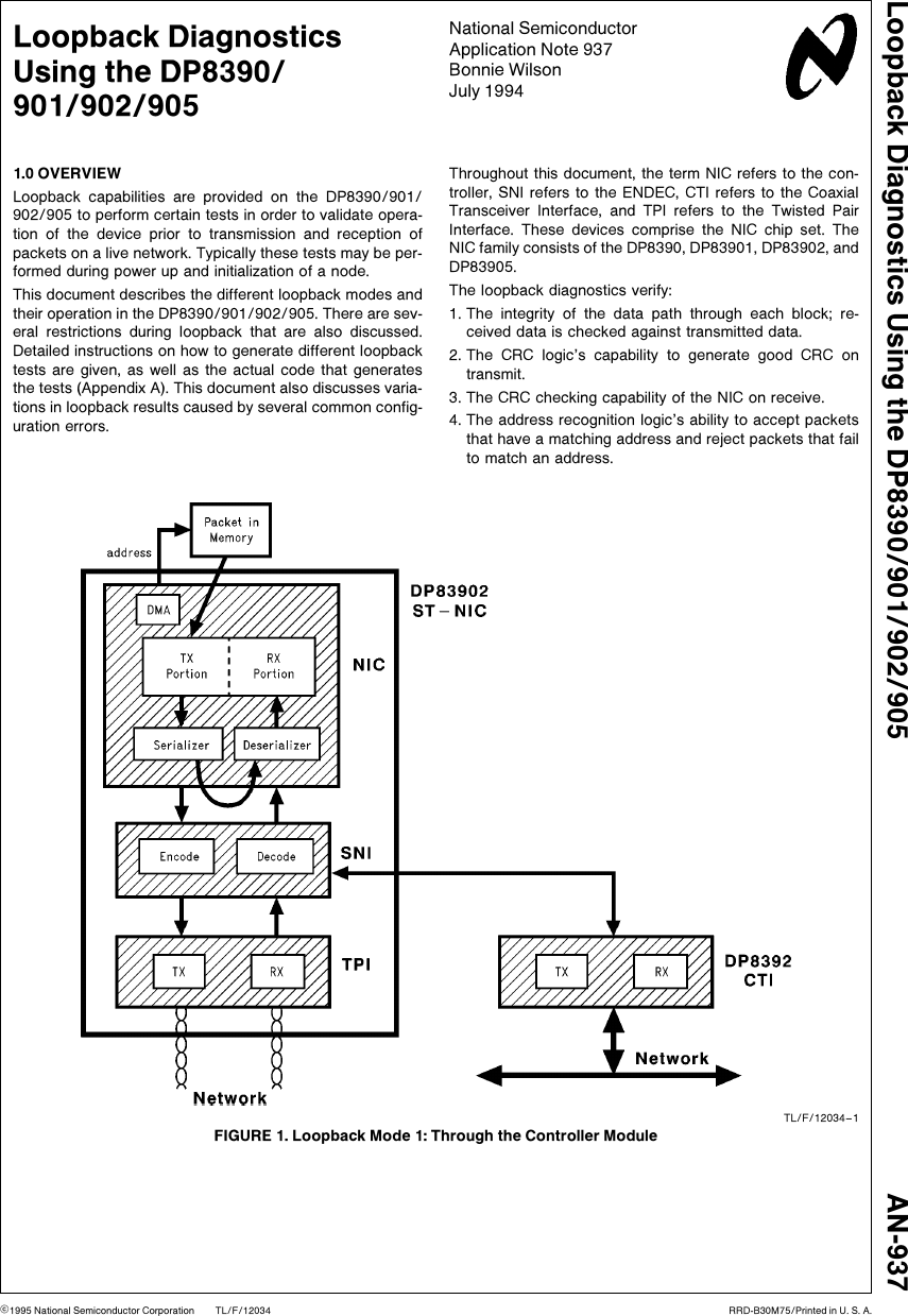 Page 1 of 12 - Loopback Diagnostics Using The DP8390/901/902/905 AN-0937