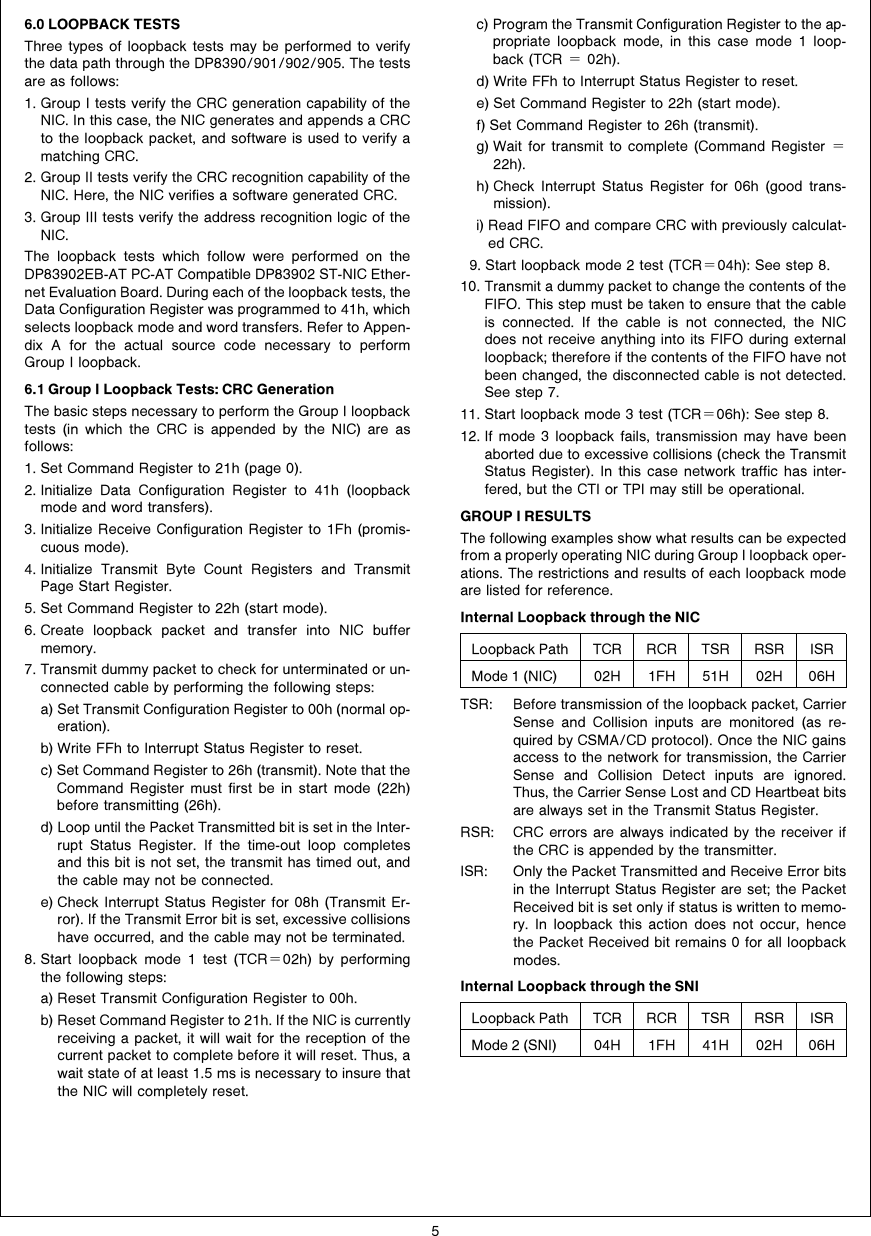 Page 5 of 12 - Loopback Diagnostics Using The DP8390/901/902/905 AN-0937