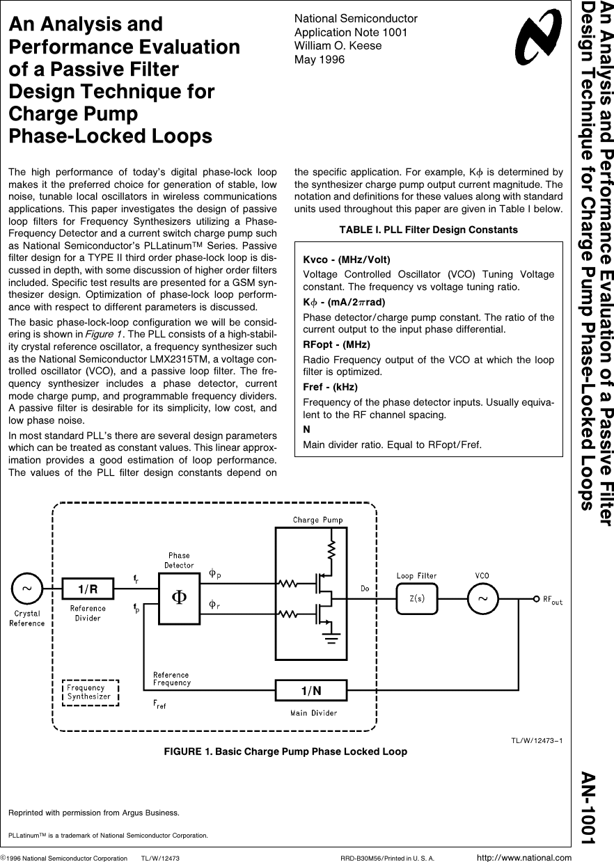 Page 1 of 8 - An Analysis And Performance Evaluation Of A Passive Filter Design Technique For Charge Pump PLL's AN-1001
