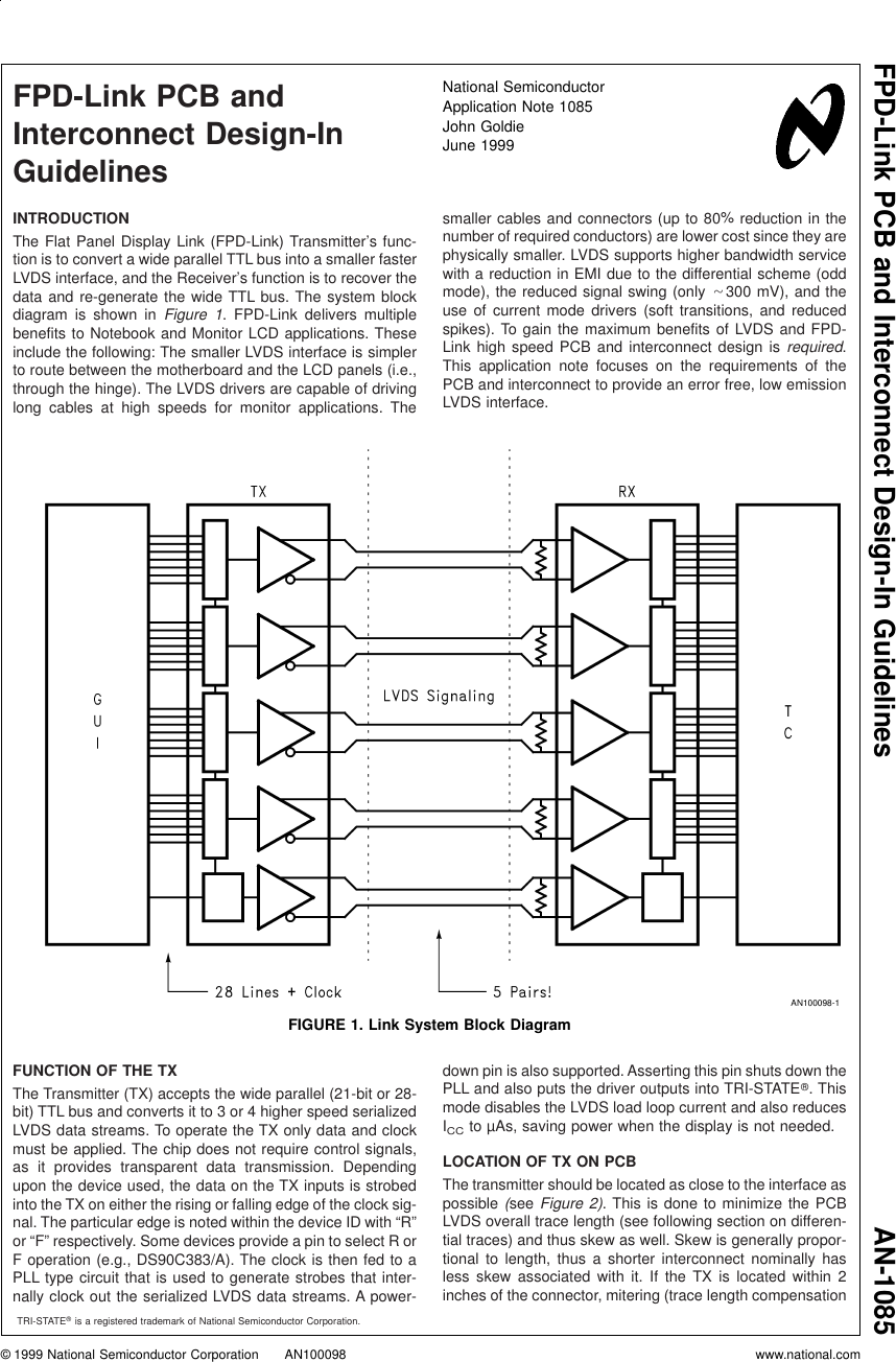 Page 1 of 11 - Application Note 1085 FPD-Link PCB And Interconnect Design-In Guidelines AN-1085