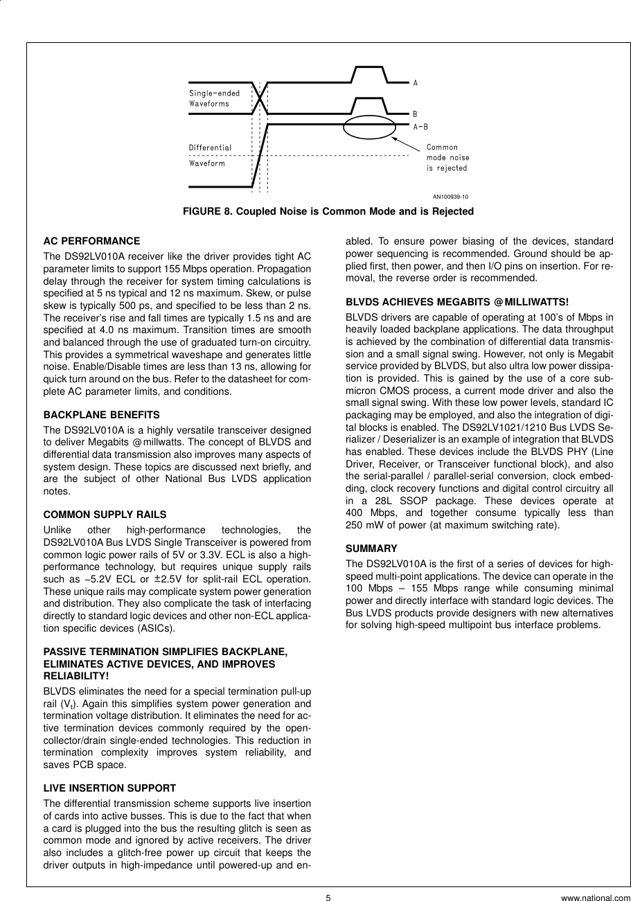 Page 5 of 6 - Application Note 1115 DS92LV010A Bus LVDS Transceiver Ushers In A New Era Of High-Performance Backplane Design AN-1115