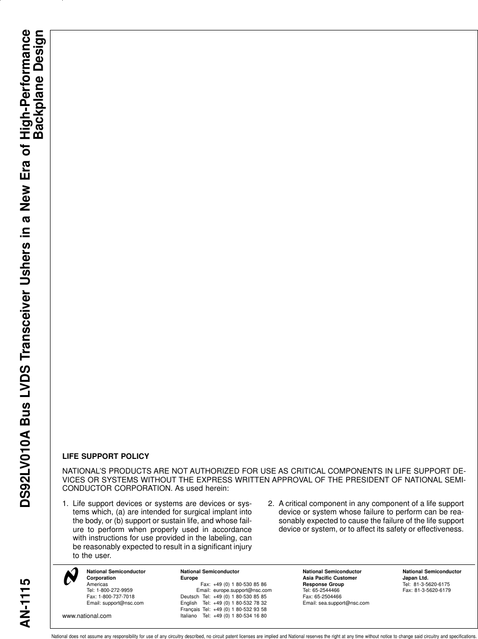 Page 6 of 6 - Application Note 1115 DS92LV010A Bus LVDS Transceiver Ushers In A New Era Of High-Performance Backplane Design AN-1115