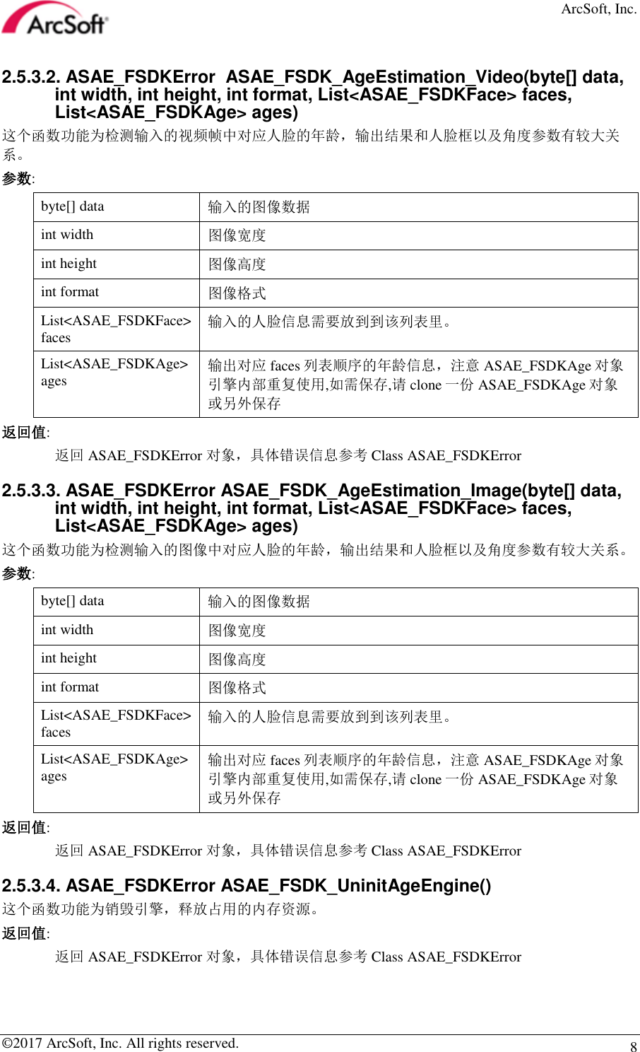 Page 8 of 10 - ArcSoft Product  AGE ESTIMATION DEVELOPER'S GUIDE