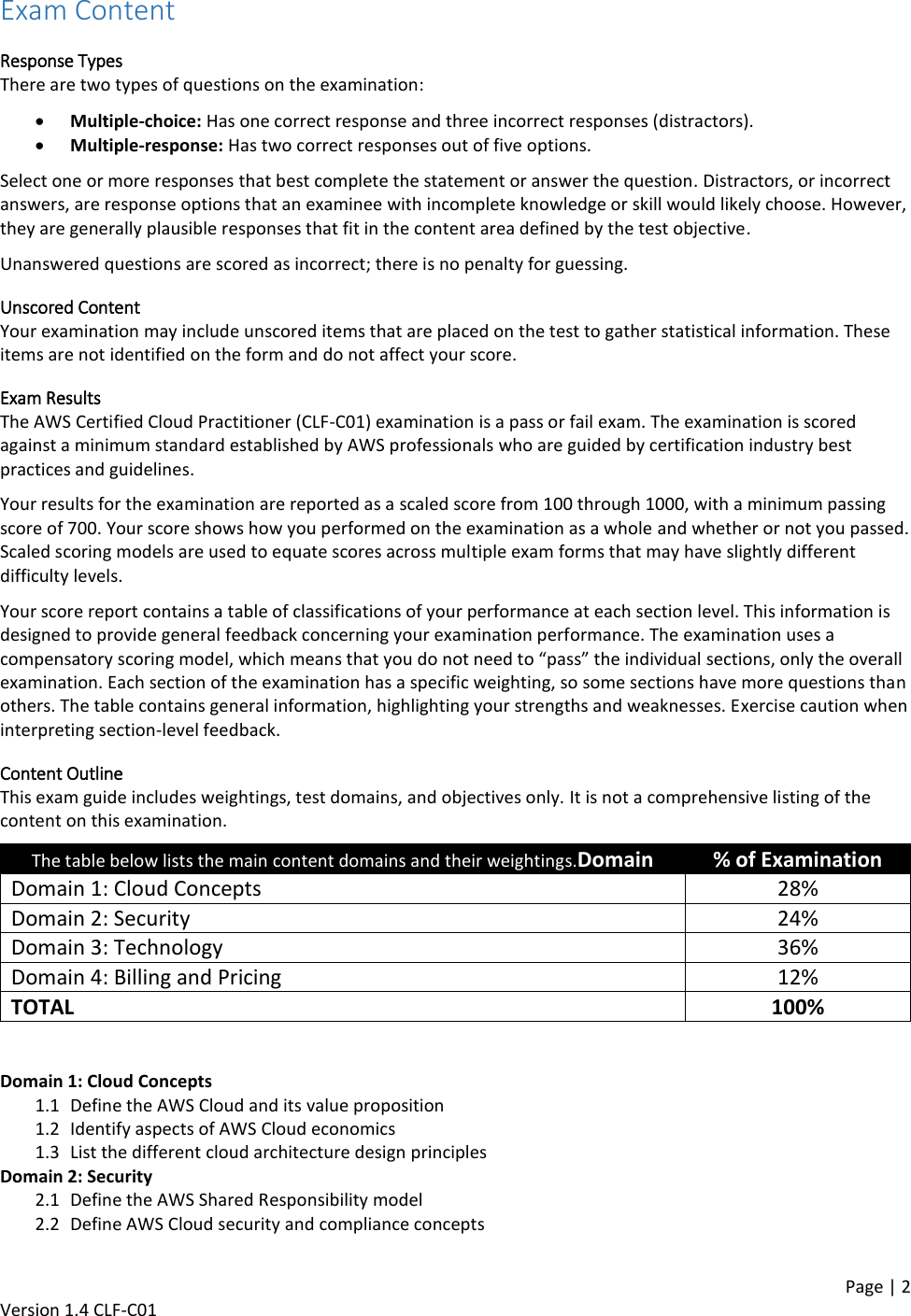 Page 2 of 3 - AWS Certified Cloud Practitioner Exam Guide V1.4