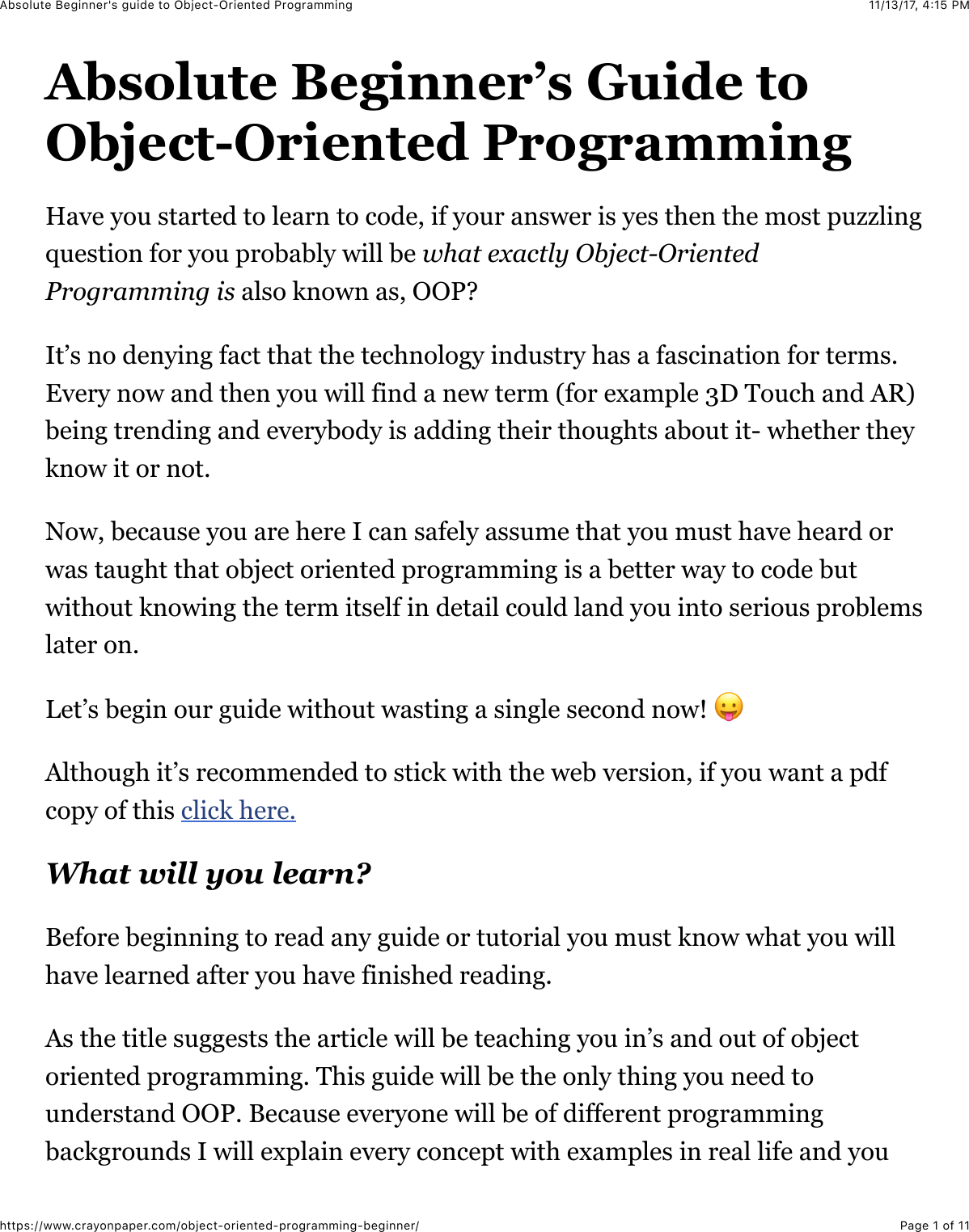 Page 1 of 11 - Absolute Beginner's Guide To Object-Oriented Programming