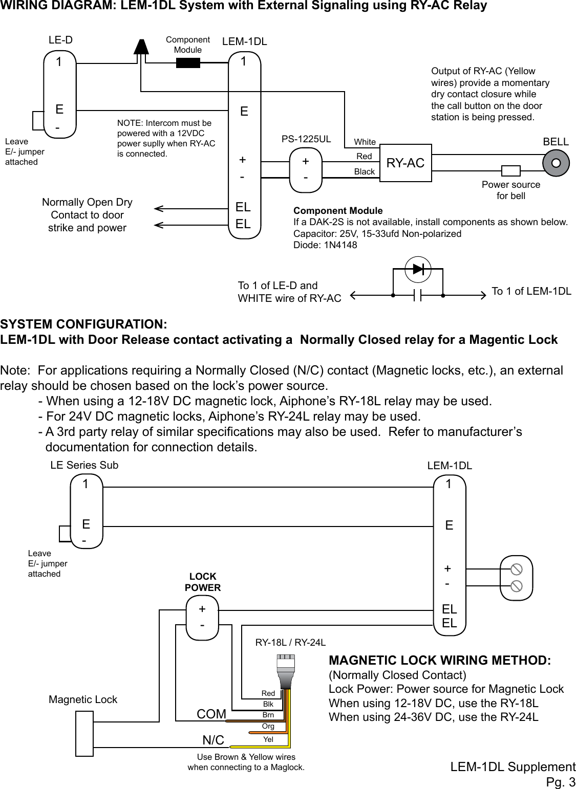 Page 3 of 4 - Aiphone LEM-1DL Instructions