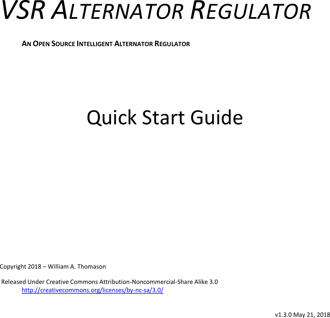 VSR ALTERNATOR REGULATOR Quick Start Guide V1.3.0