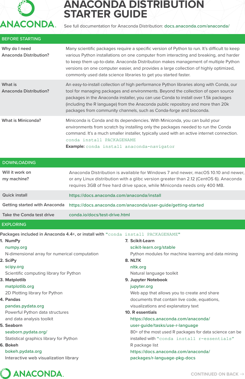 Page 1 of 2 - Anaconda Starter Guide Cheat Sheet