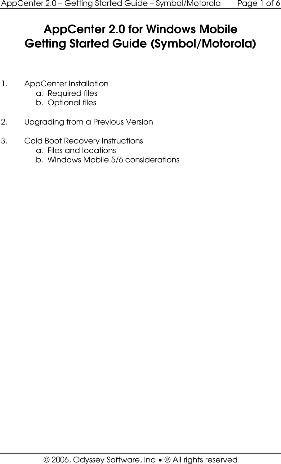 Page 2 of 6 - AppCenter 2.0 WM Getting Started Guide _Symbol-Motorola_ App Center (Symbol-Motorola)