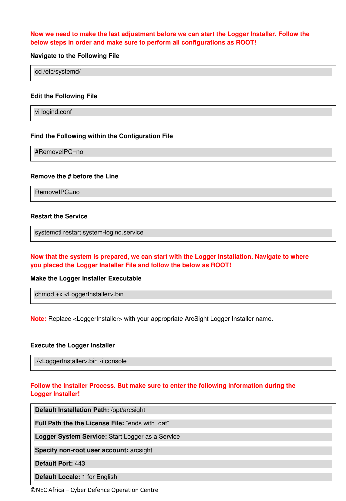 Page 5 of 6 - Cyber Defense Operations Centre Arc Sight Logger 6.4 Install Guide