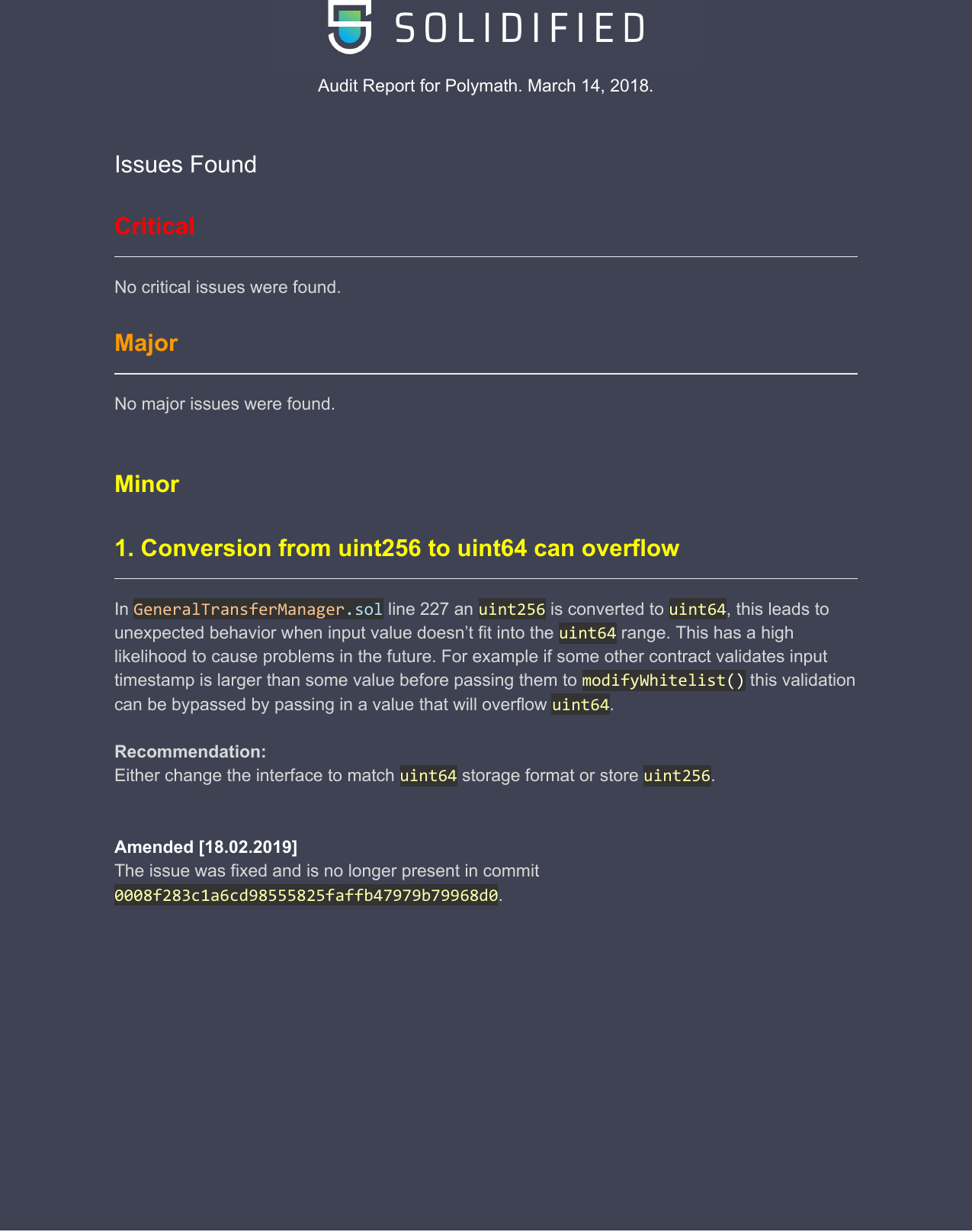 Page 2 of 5 - Audit Report - Polymath Patches For General Transfer Manger, Count Manager And Manual Approval Man