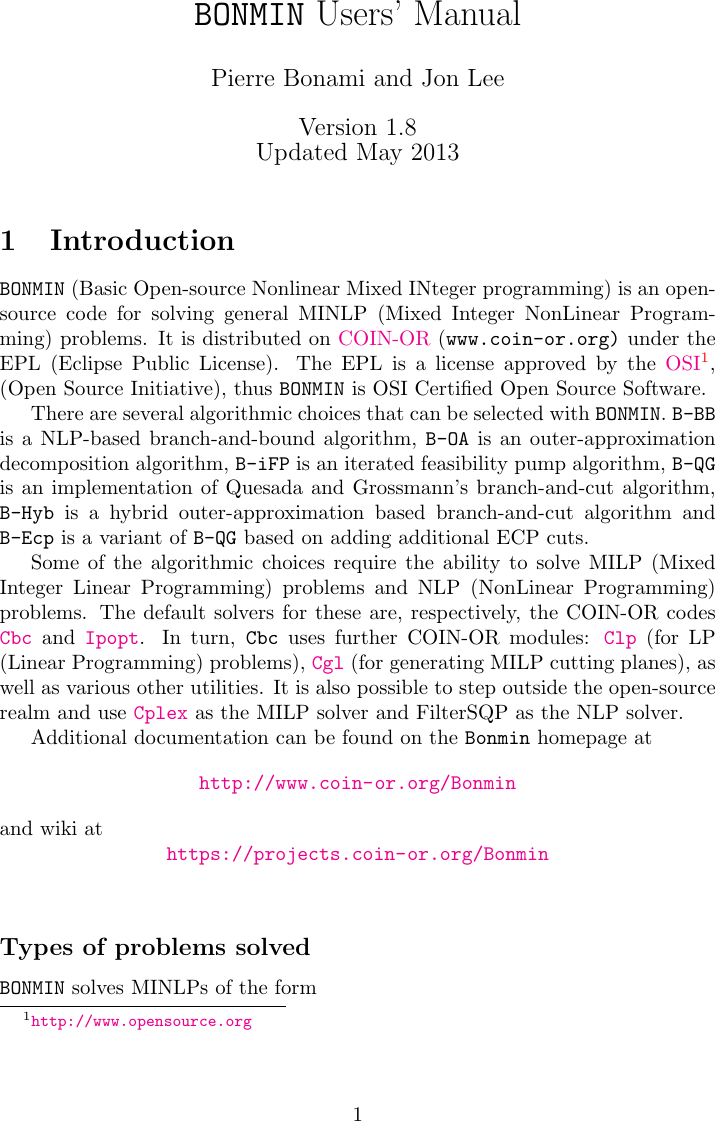 BONMIN Users Manual