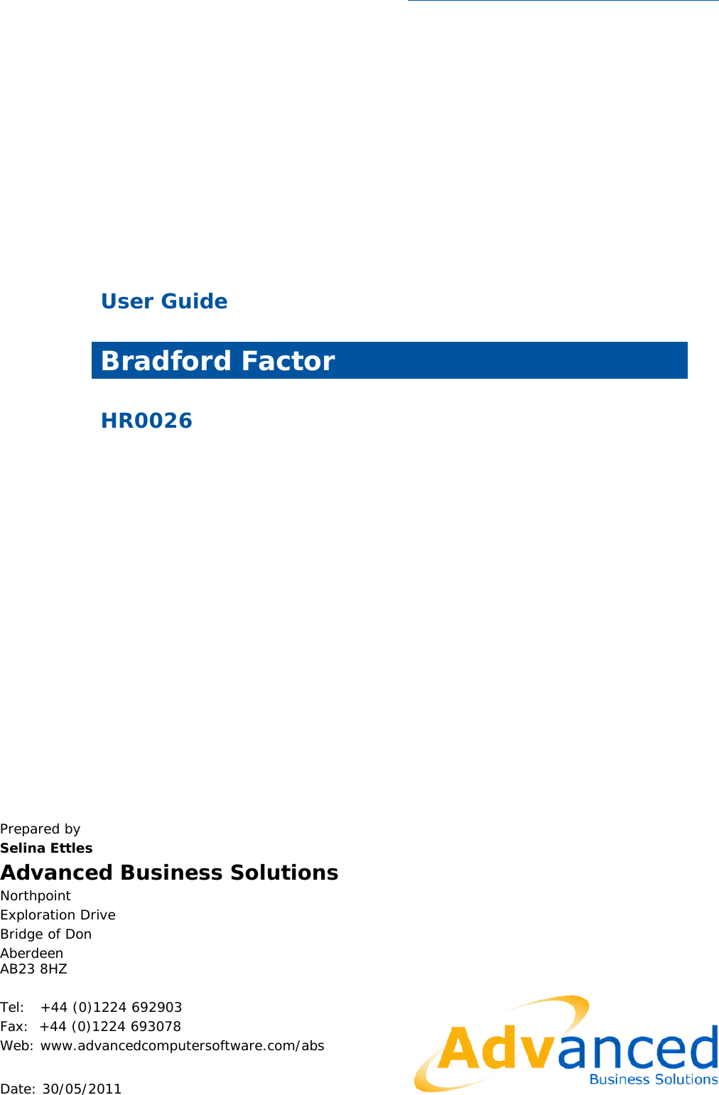 Page 1 of 11 - BRADFORD FACTOR USER GUIDE