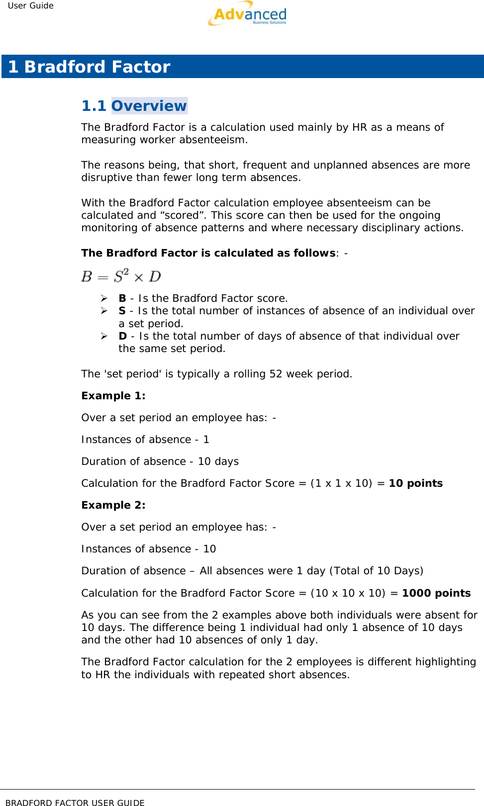 Page 5 of 11 - BRADFORD FACTOR USER GUIDE