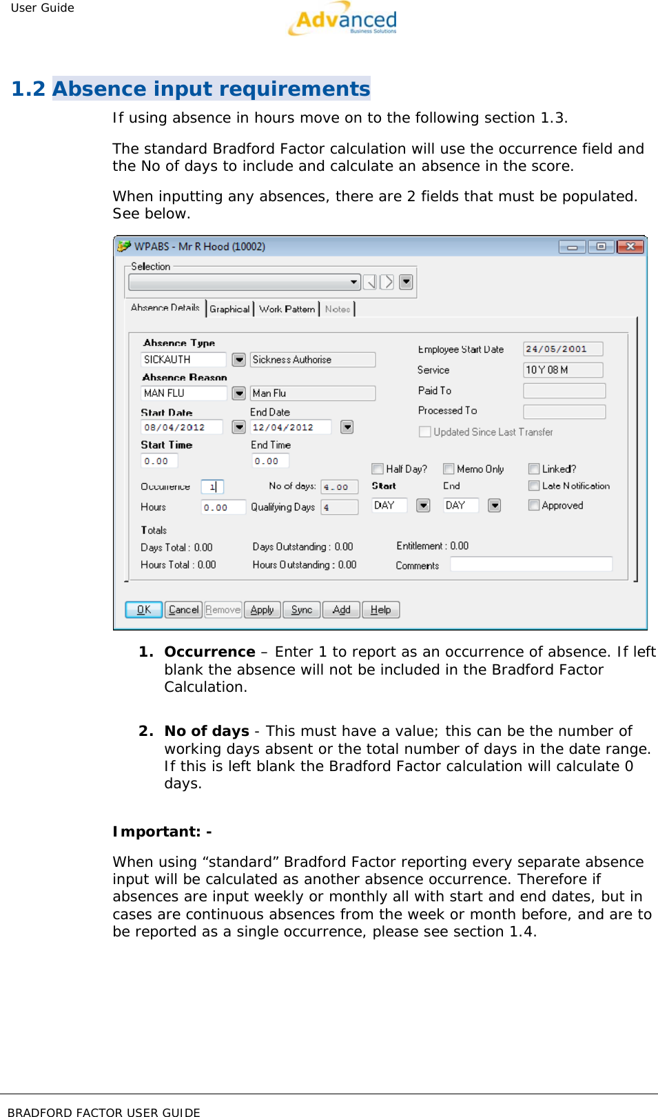 Page 6 of 11 - BRADFORD FACTOR USER GUIDE