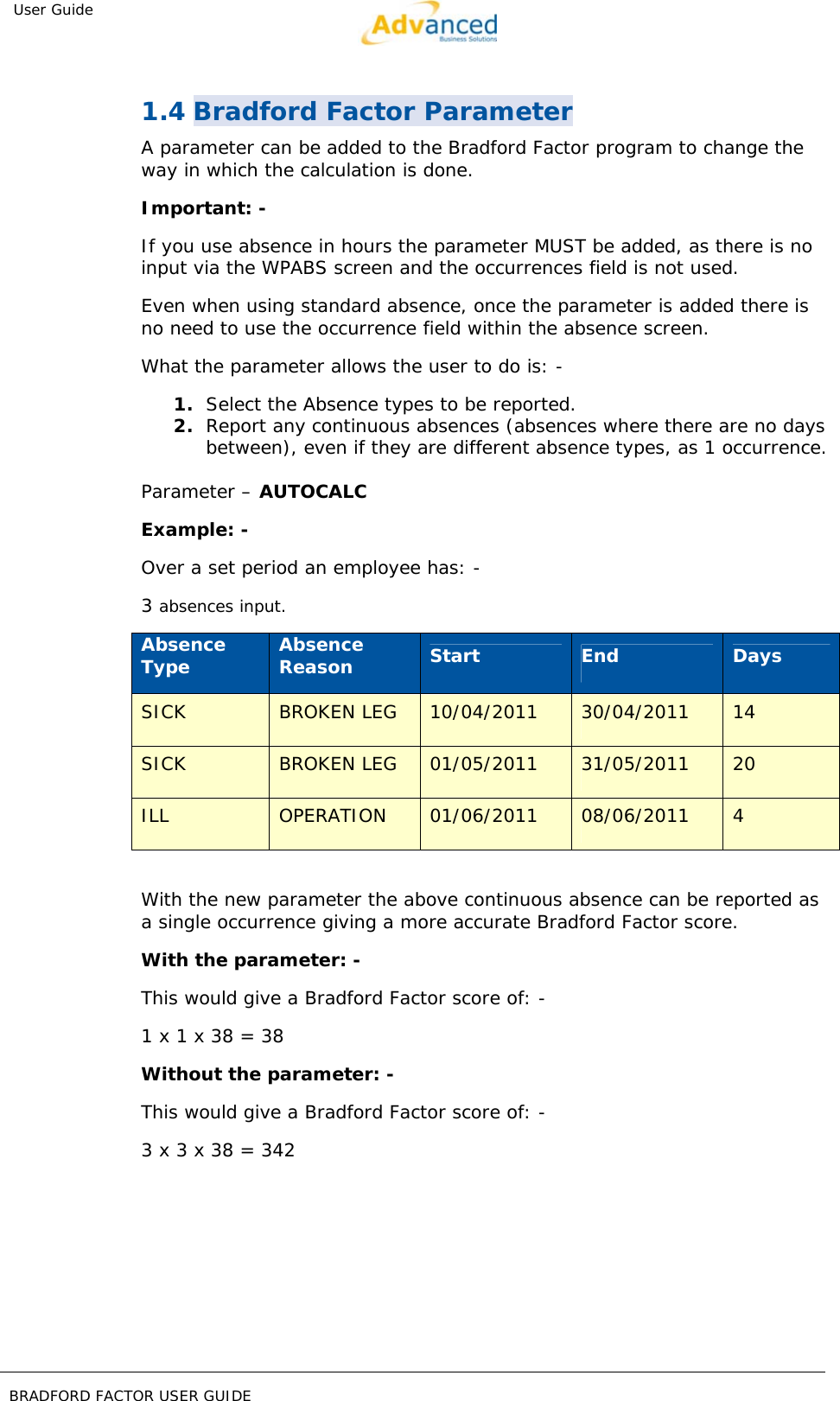 Page 8 of 11 - BRADFORD FACTOR USER GUIDE