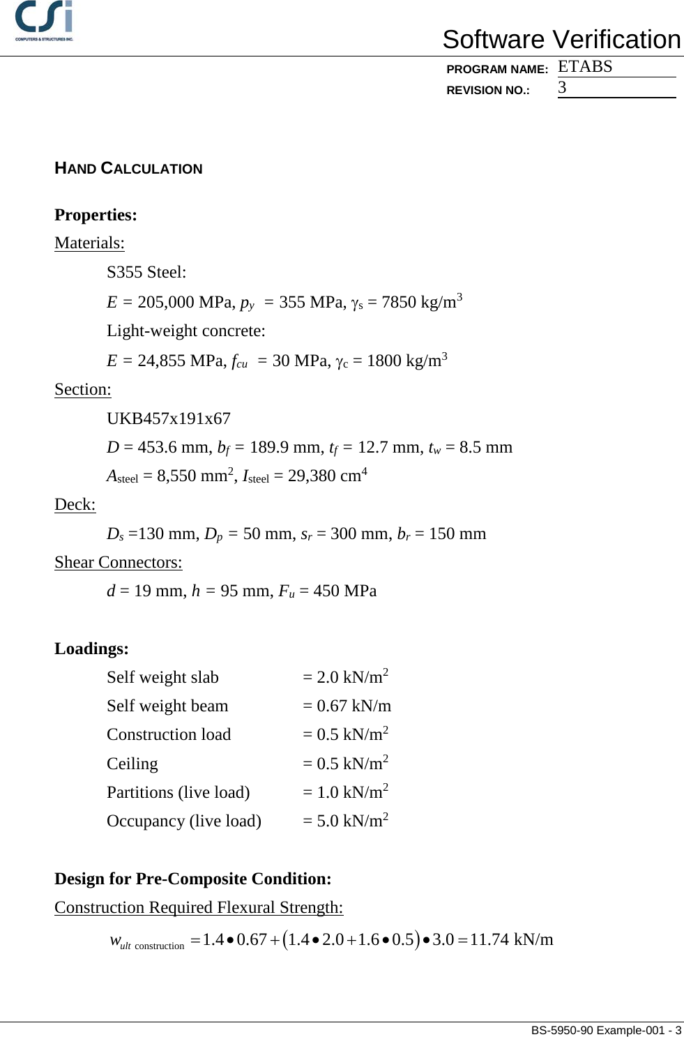 Page 3 of 7 - Contents BS-5950-90 Example 001