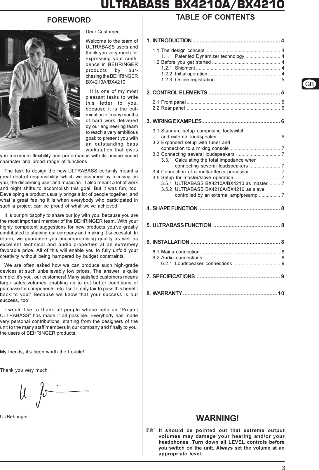 Page 3 of 10 - DATA-MANFULL_BX4210A_ENG_Rev_C.pmd Behringer BX4210A User Manual P0361 M EN