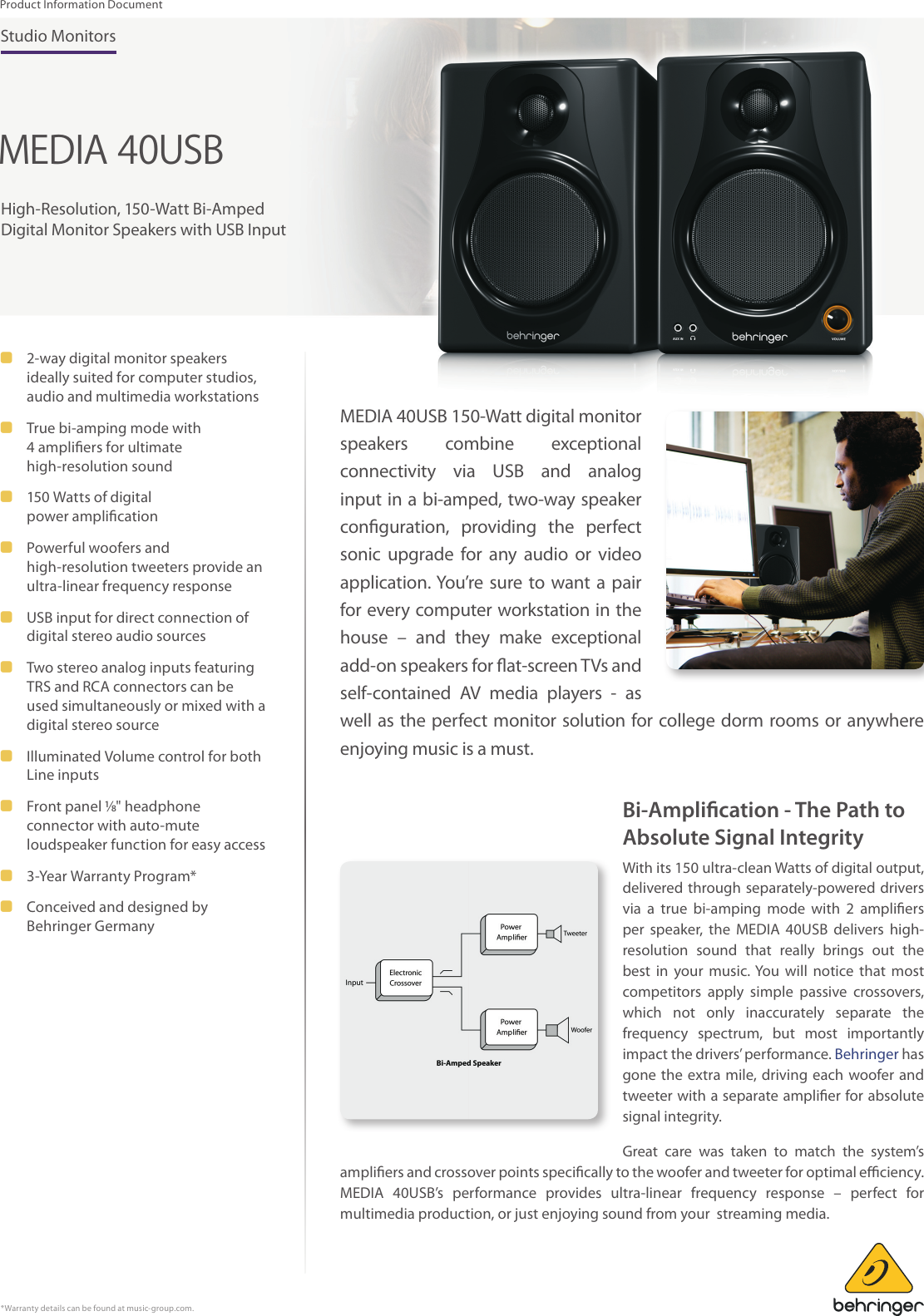 Page 1 of 6 - FEEL Prod Grap PH_Artwork_P0AUV (MEDIA 40USB) PID_2015-11-05_Rev.1 Behringer MEDIA 40USB Product Information  MEDIA40USB P0AUV