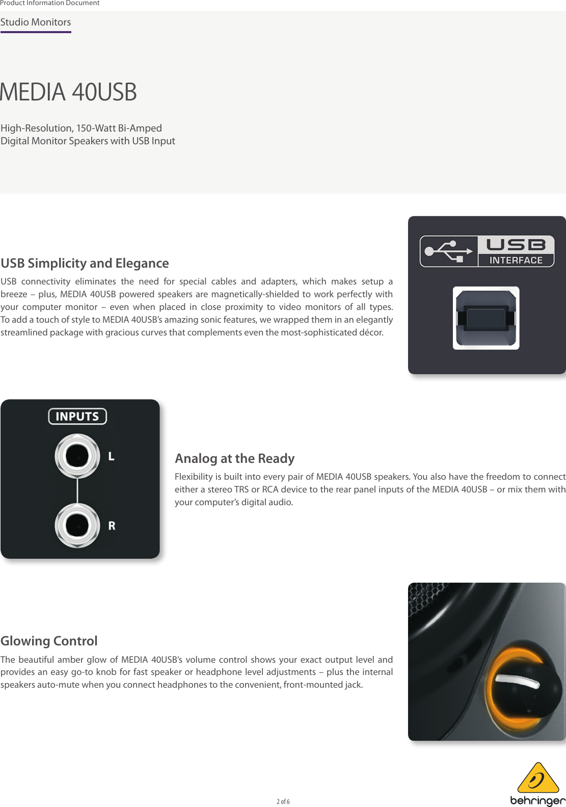 Page 2 of 6 - FEEL Prod Grap PH_Artwork_P0AUV (MEDIA 40USB) PID_2015-11-05_Rev.1 Behringer MEDIA 40USB Product Information  MEDIA40USB P0AUV