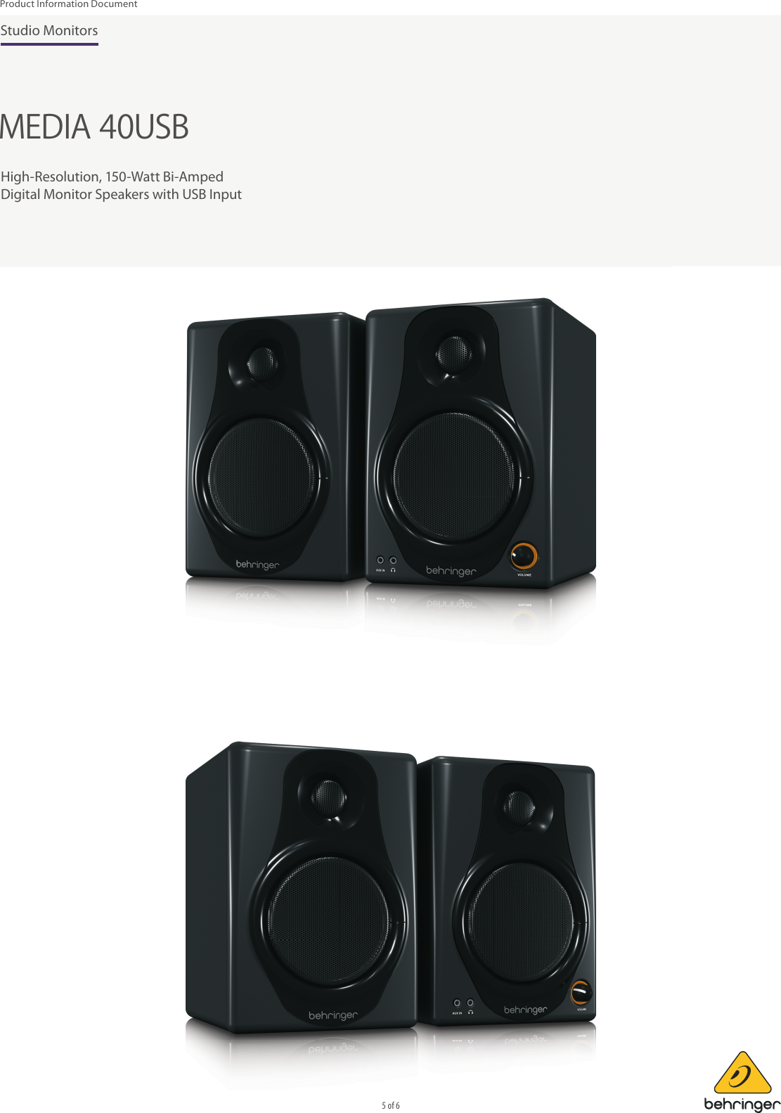 Page 5 of 6 - FEEL Prod Grap PH_Artwork_P0AUV (MEDIA 40USB) PID_2015-11-05_Rev.1 Behringer MEDIA 40USB Product Information  MEDIA40USB P0AUV