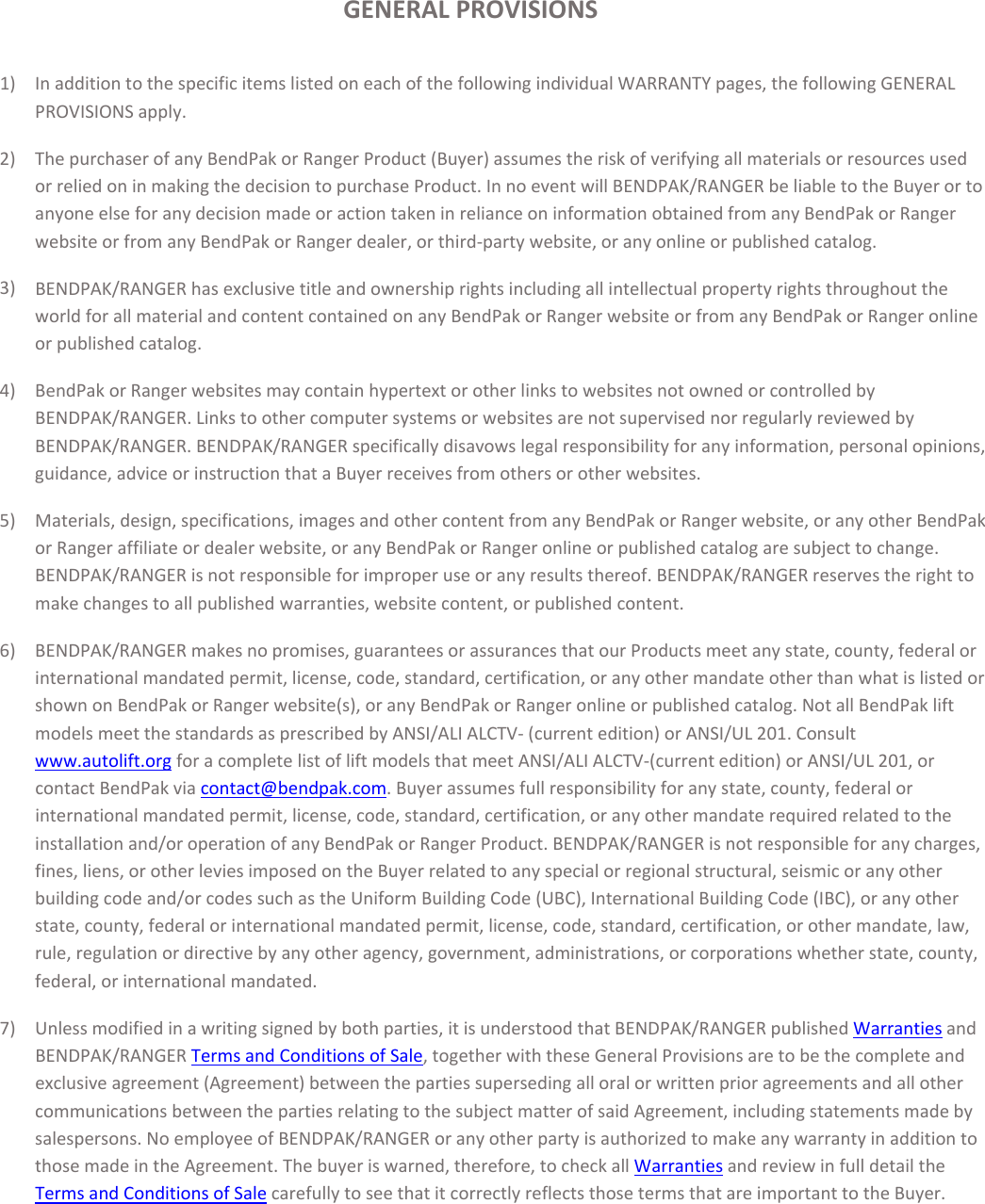 Page 2 of 11 - Warranties_BendPak_All_Products_Full_2016_REVISED Bend Pak-Warranty Warranty