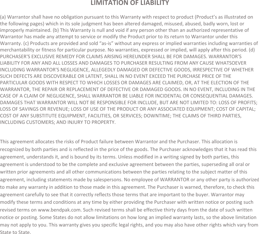 Page 3 of 11 - Warranties_BendPak_All_Products_Full_2016_REVISED Bend Pak-Warranty Warranty