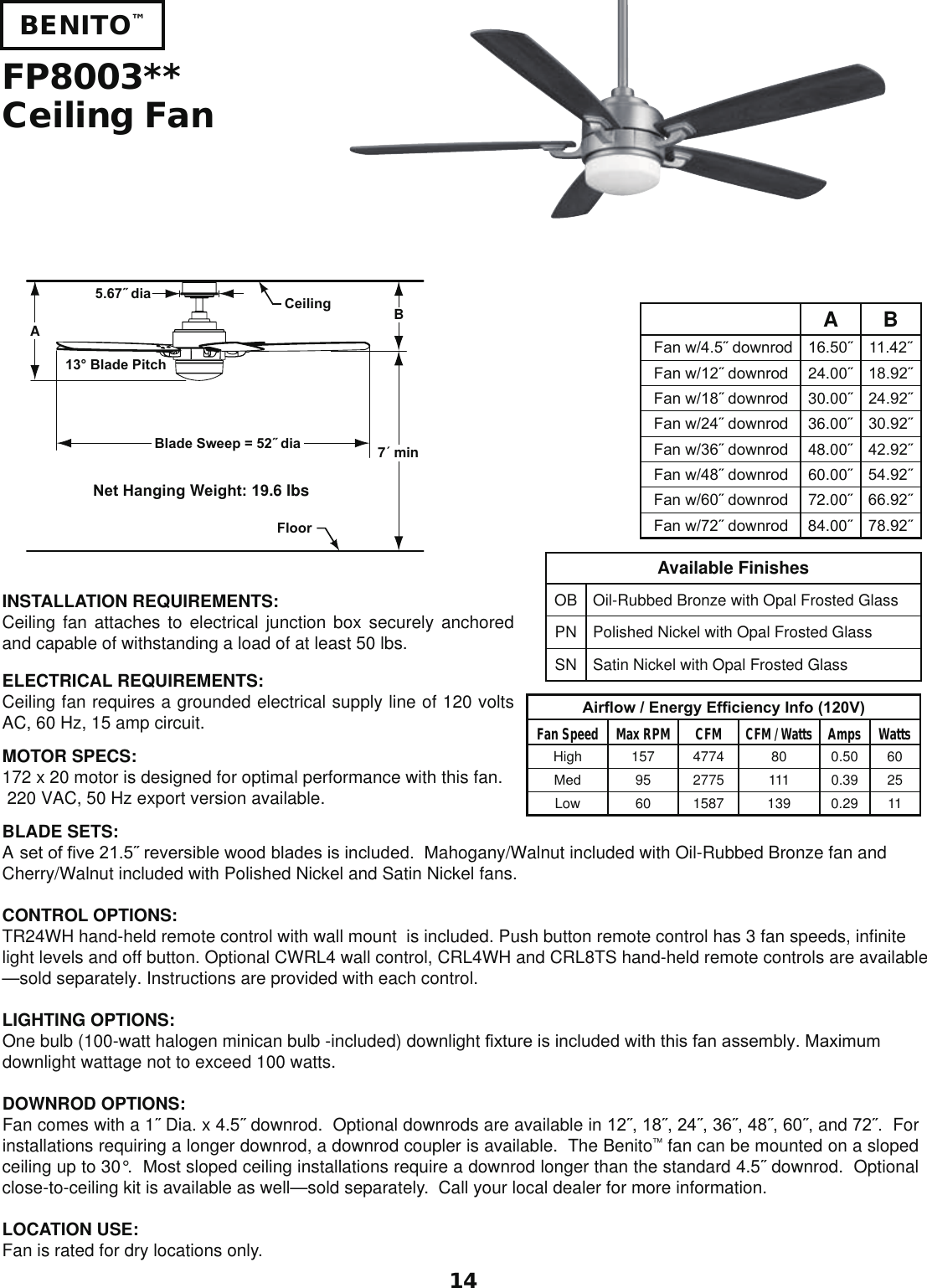 Page 1 of 1 - Benito Fp8003 Spec Sheet