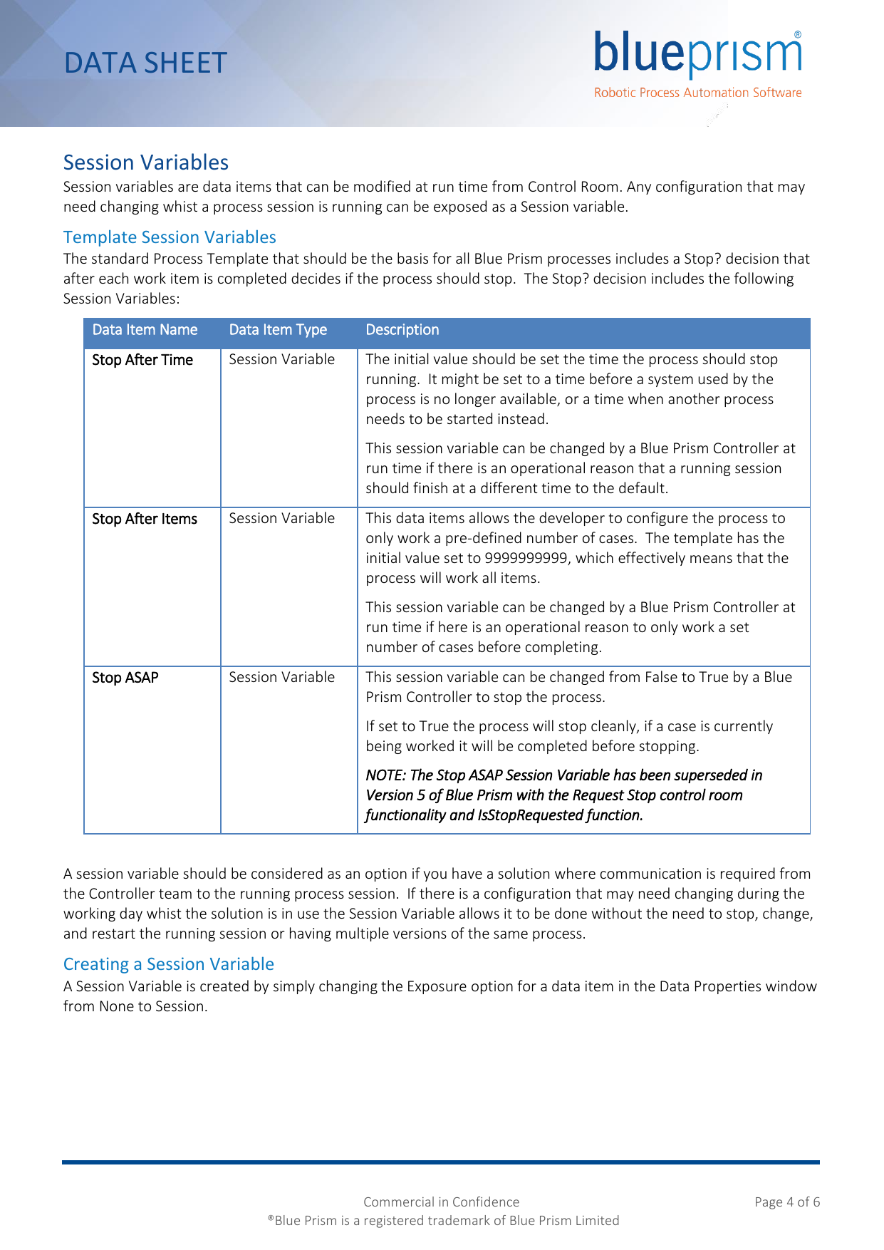 Page 4 of 6 - Environment And Session Variables Blue Prism Guide