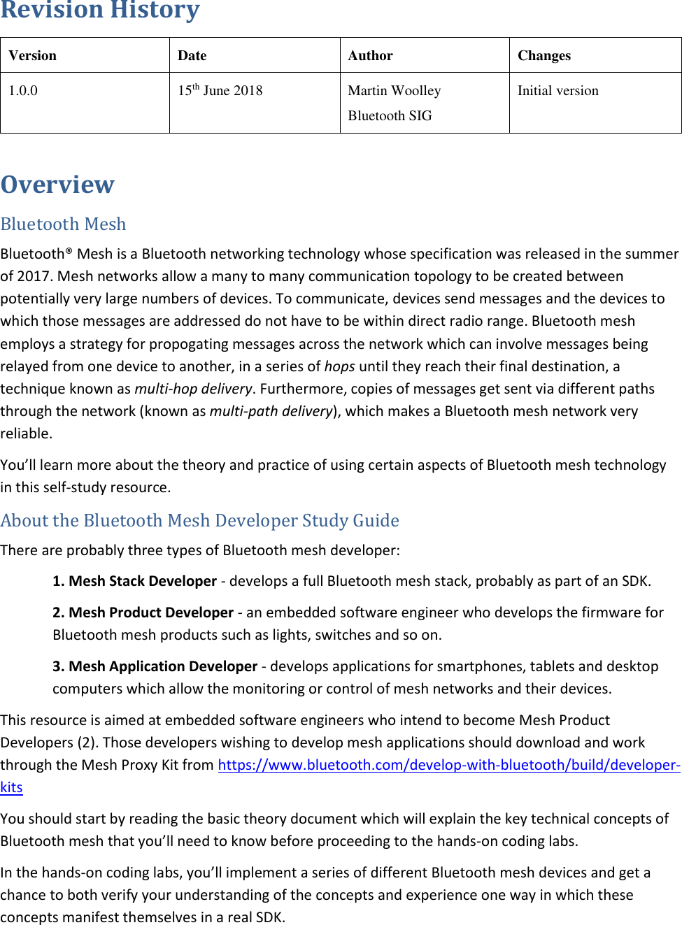 Page 3 of 4 - Bluetooth Mesh Developer Study Guide - 1. START HERE Orientation V1.0