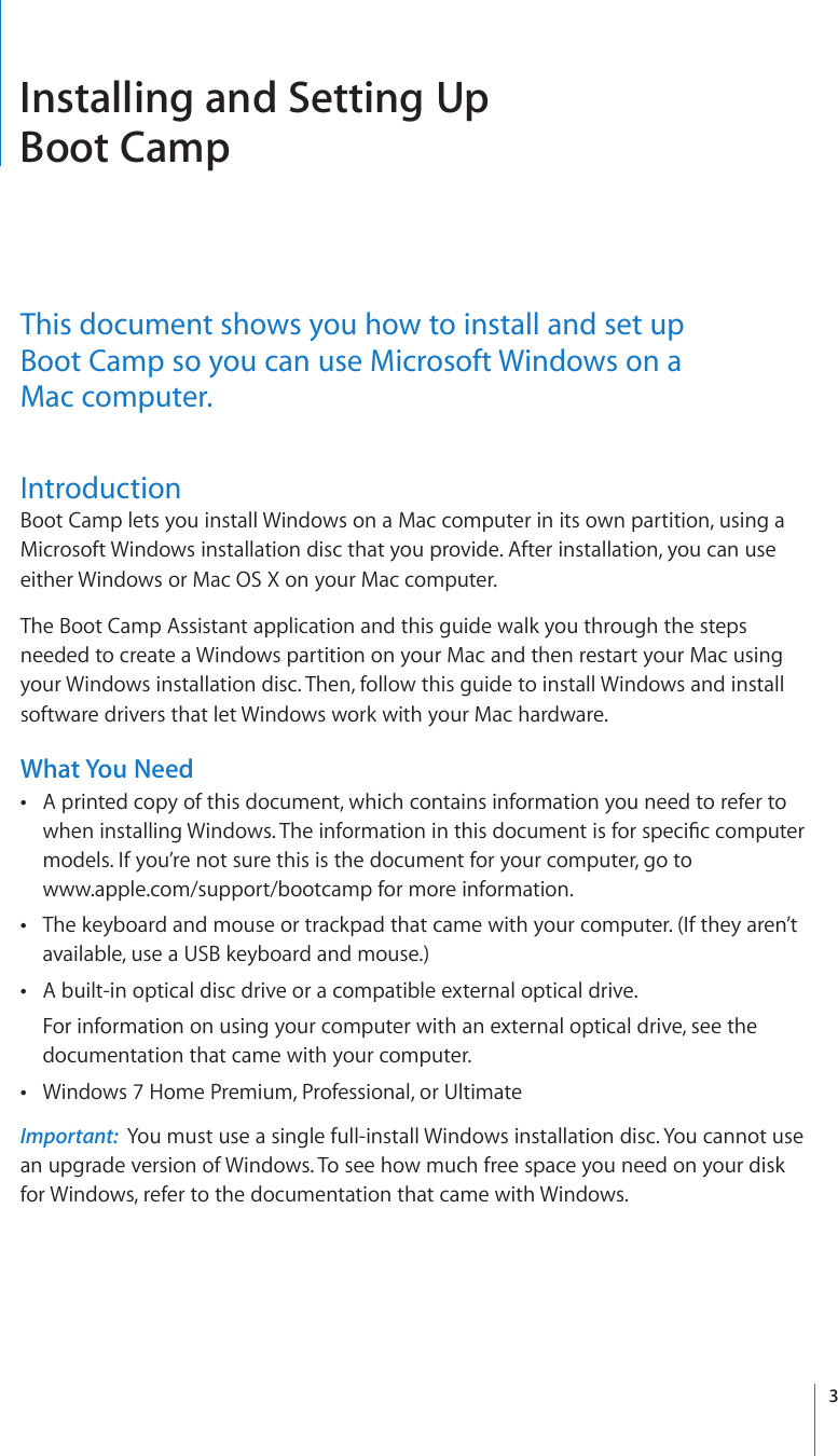 Page 3 of 12 - Boot Camp Installation & Setup Guide