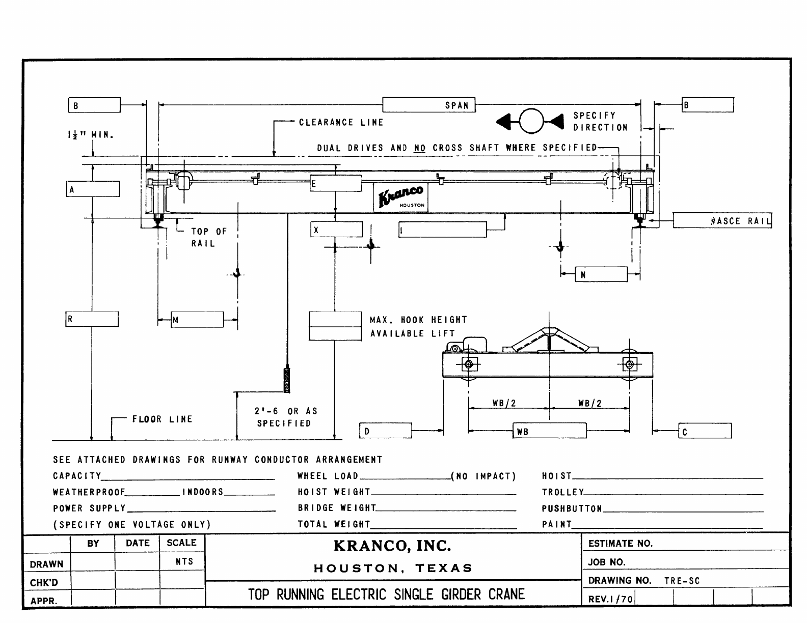 Kranco Overhead Cranes Engineering Data Catalog Bridge Crane With Weights