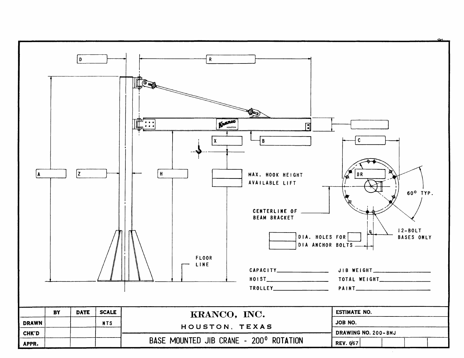 Kranco Overhead Cranes Engineering Data Catalog Bridge Crane With Weights