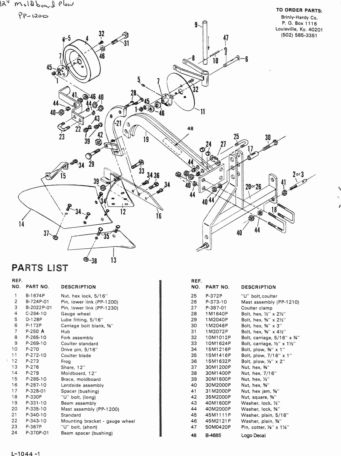 Page 6 of 6 - Brinly 12in 3pt Mouldboard Plow (PP-1200) Plow(PP-1200)