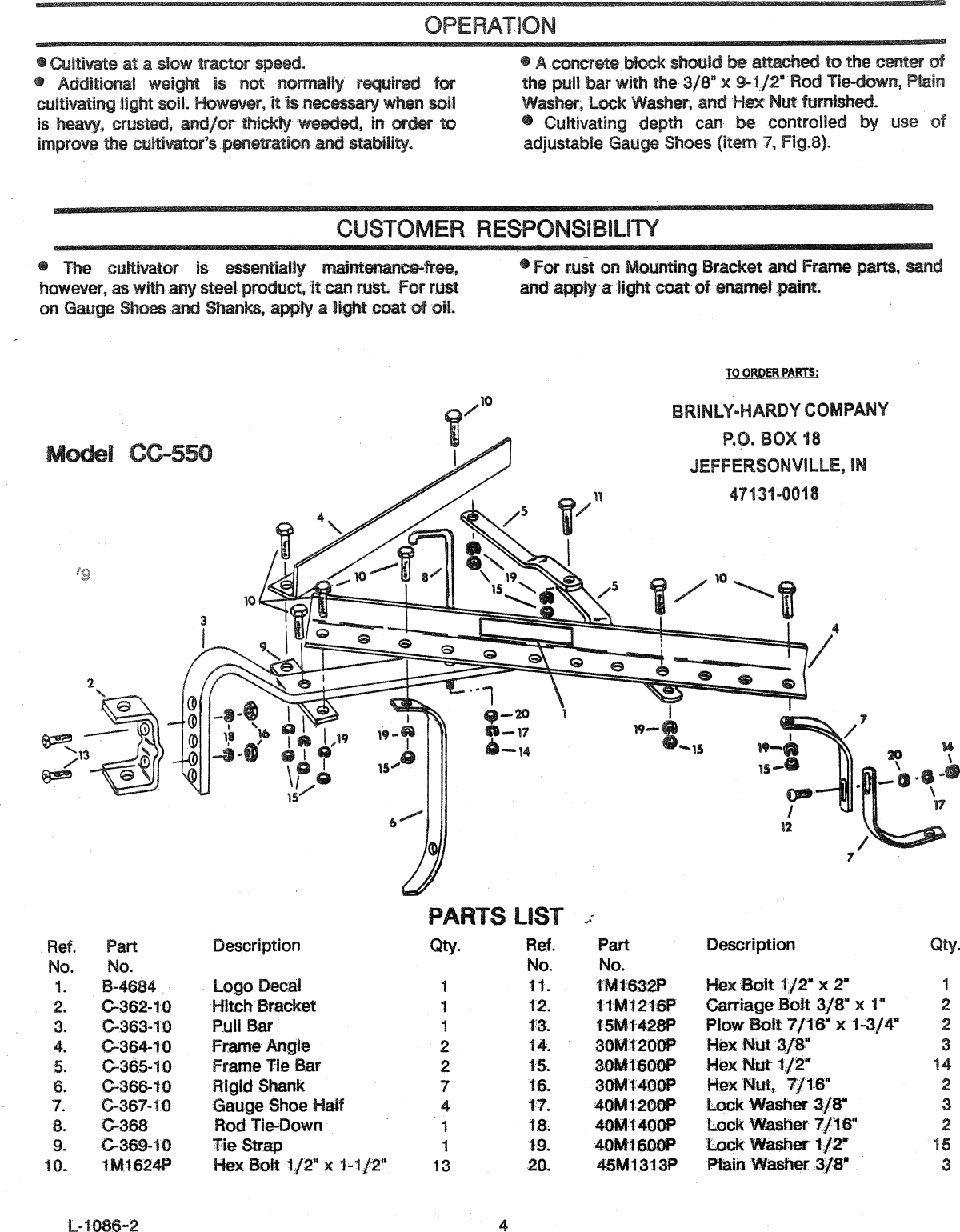 Page 4 of 4 - Brinly Sleeve Hitch Cultivator (CC-550) Cultivator(CC-550)