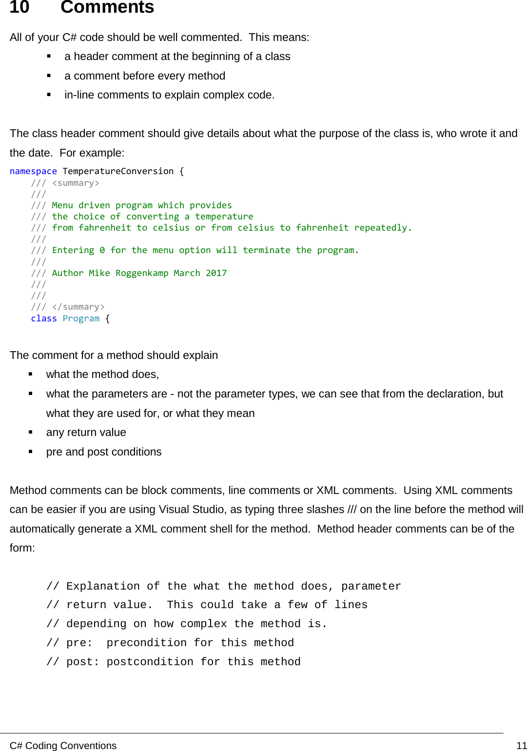 Page 11 of 12 - ITB116 Project Plan  - CAB201 C# Coding Style Guide