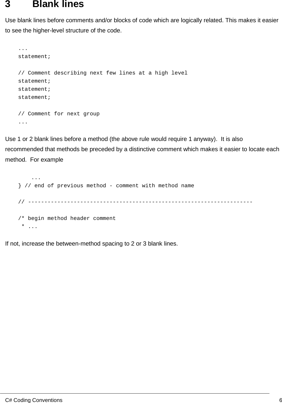 Page 6 of 12 - ITB116 Project Plan  - CAB201 C# Coding Style Guide