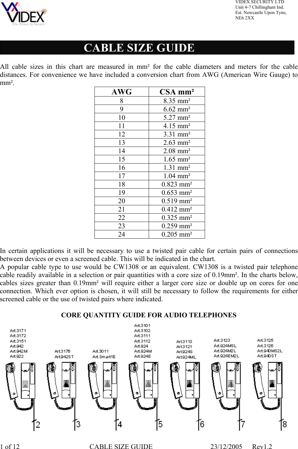 Page 1 of 12 - CABLE SIZE GUIDE